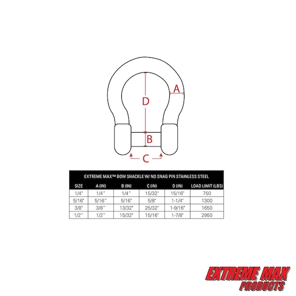 Extreme Max 3006.8414 BoatTector Stainless Steel Bow Shackle With No-Snag Pin - 1/2